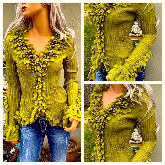 🎉2X HP🎊 Unique Cascade Floral Ruffle Accent Blouse - Picture 6 of 11